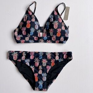 J.Crew Deep V-Neck French 2-Piece Bikini in Ratti Pineapple-NWT-Small/ Medium